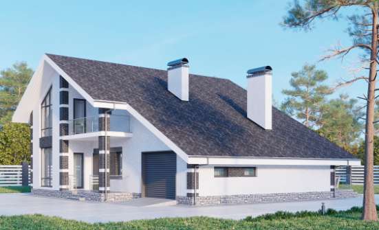 190-008-П Проект двухэтажного дома с мансардой и гаражом, просторный загородный дом из бризолита Буйнакск | Проекты домов от House Expert