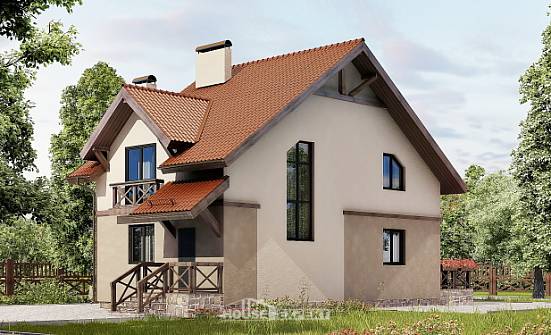 120-003-Л Проект двухэтажного дома с мансардой, современный домик из поризованных блоков Кизляр | Проекты домов от House Expert