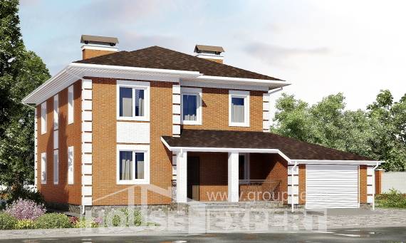 220-004-Л Проект двухэтажного дома и гаражом, классический домик из кирпича Махачкала, House Expert