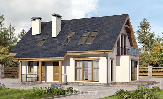 155-012-П Проект двухэтажного дома мансардный этаж, простой домик из поризованных блоков Буйнакск | Проекты домов от House Expert
