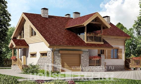 165-002-П Проект двухэтажного дома мансардный этаж, гараж, простой домик из блока Хасавюрт, House Expert