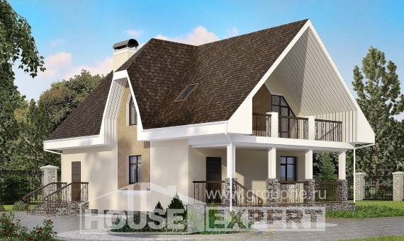 125-001-Л Проект двухэтажного дома с мансардой, экономичный домик из керамзитобетонных блоков Буйнакск, House Expert