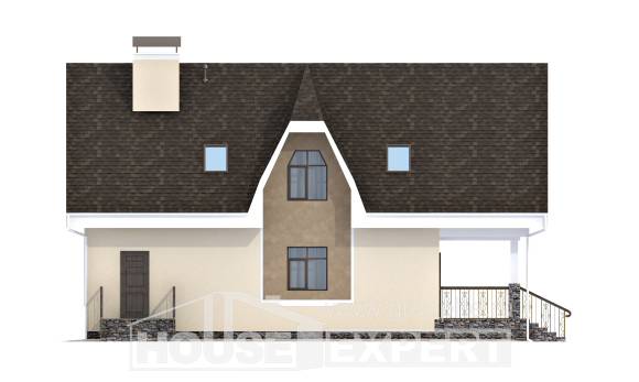 125-001-Л Проект двухэтажного дома с мансардой, экономичный коттедж из блока Избербаш, House Expert