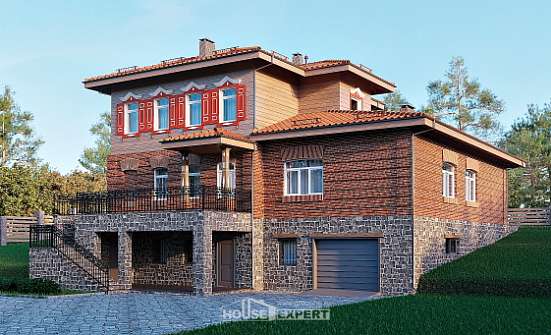 380-002-Л Проект трехэтажного дома, гараж, огромный домик из кирпича Кизляр | Проекты домов от House Expert