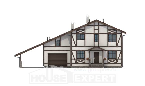 250-002-Л Проект двухэтажного дома мансардой, гараж, средний коттедж из кирпича Дербент, House Expert